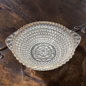 Crystal Serving Bowl with Handles, Vintage Diamond Cut Design, Centerpiece